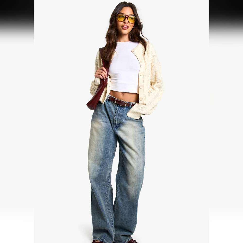 Willow And Wind Cropped Cable Knit Cardigan Cream Size Large - Picture 3 of 12